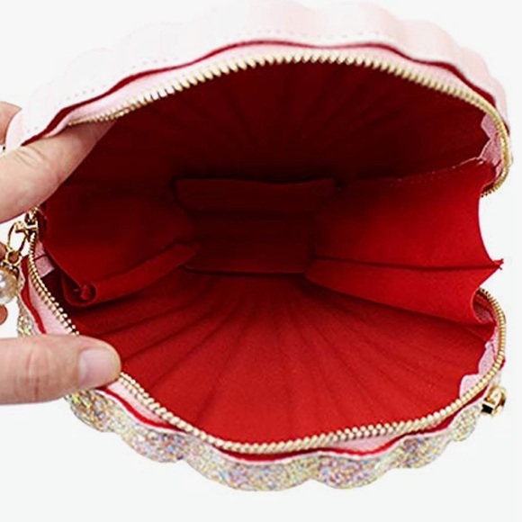 Pink Sequin Shell Clutch Crossbody Bag - Picture 4 of 6